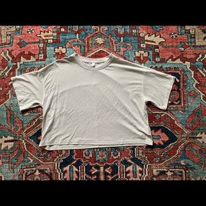 Lululemon White Opal cropped, boxy shirt.